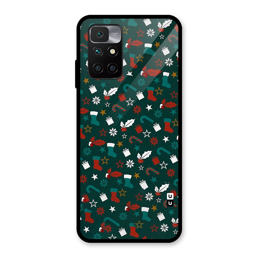 Christmas Pattern Design Glass Back Case for Redmi 10 Prime