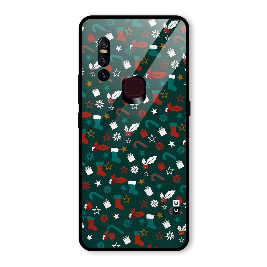Christmas Pattern Design Glass Back Case for Vivo V15