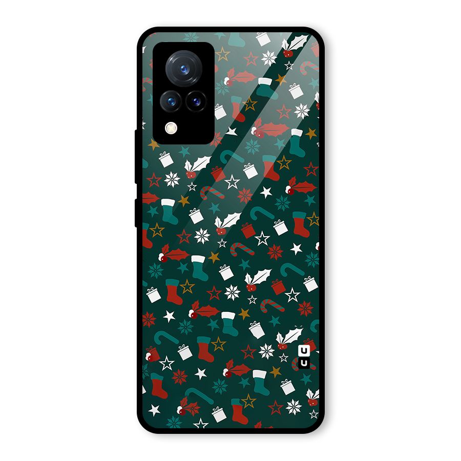 Christmas Pattern Design Glass Back Case for Vivo V21 5G
