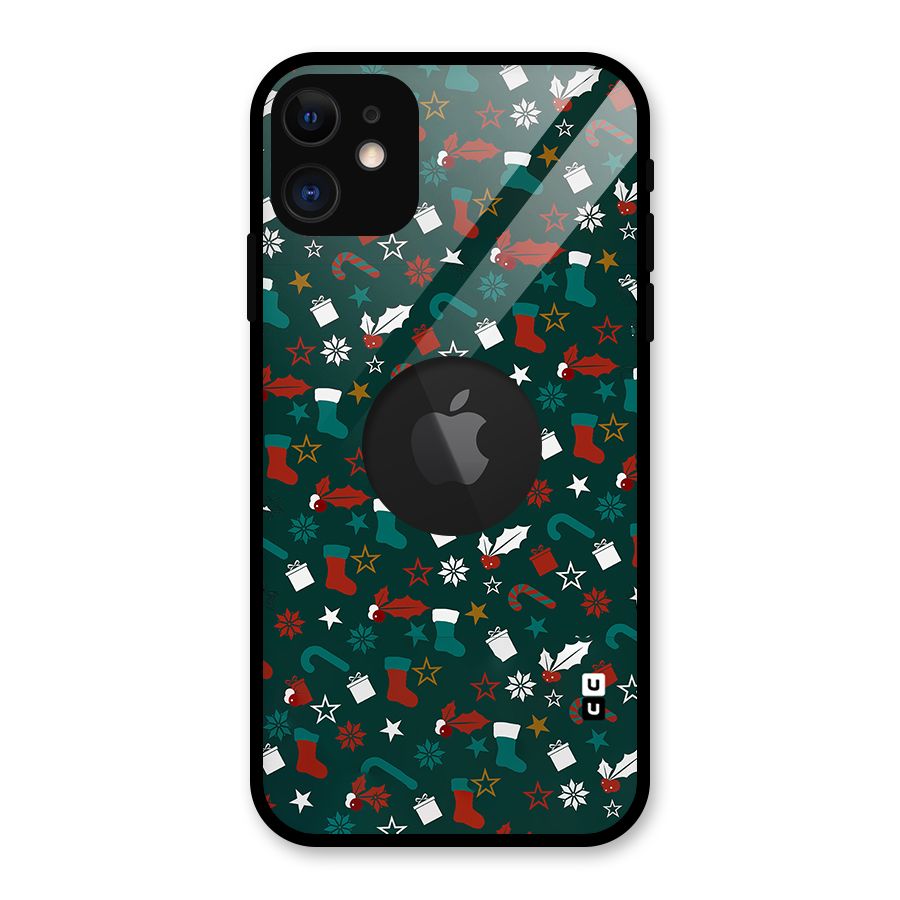 Christmas Pattern Design Glass Back Case for iPhone 11 Logo Cut