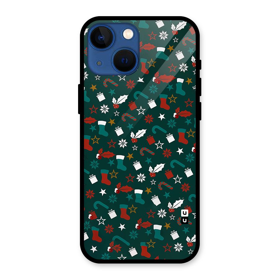 Christmas Pattern Design Glass Back Case for iPhone 13 Mini