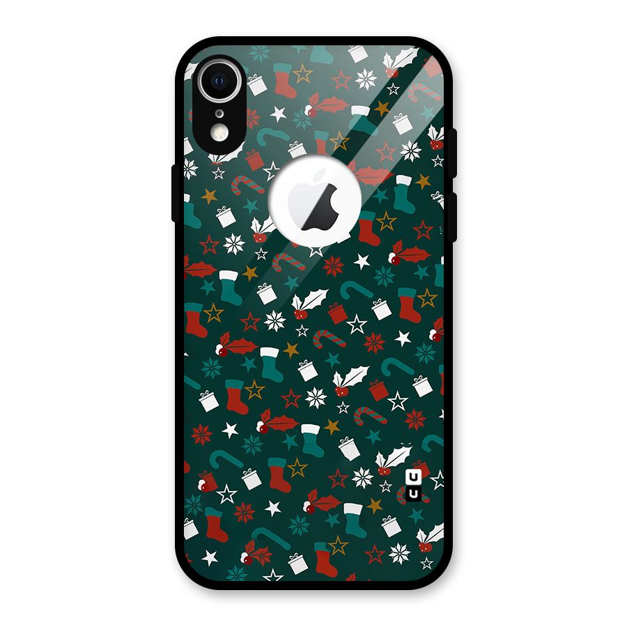 Christmas Pattern Design Glass Back Case for iPhone XR Logo Cut