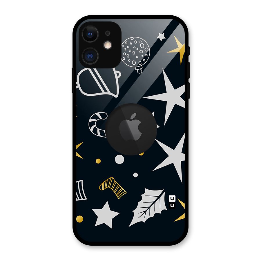 Christmas Special Pattern Glass Back Case for iPhone 11 Logo Cut