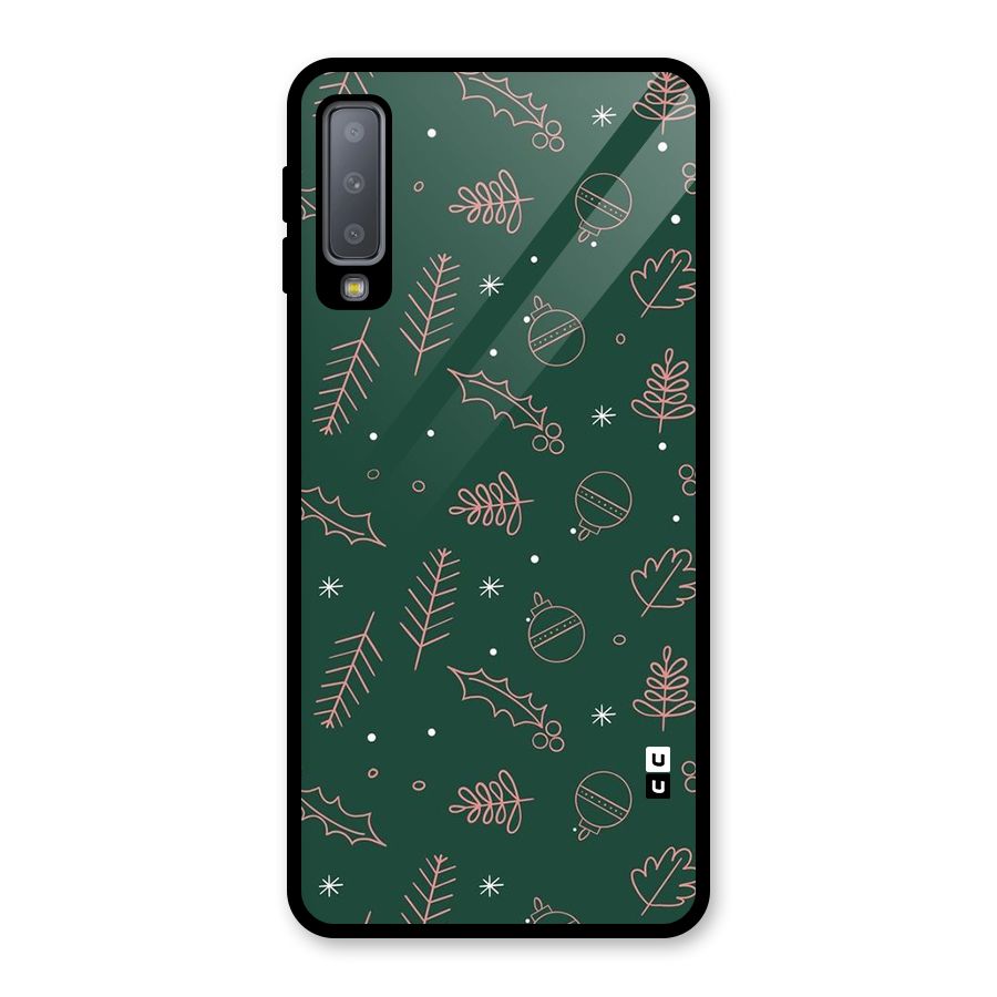 Christmas Vibes Leaves Glass Back Case for Galaxy A7 (2018)