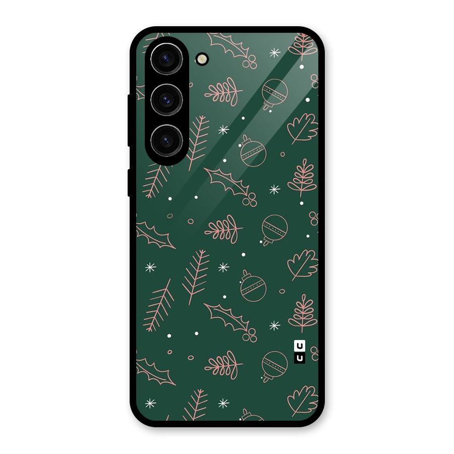 Christmas Vibes Leaves Glass Back Case for Galaxy S23 Plus