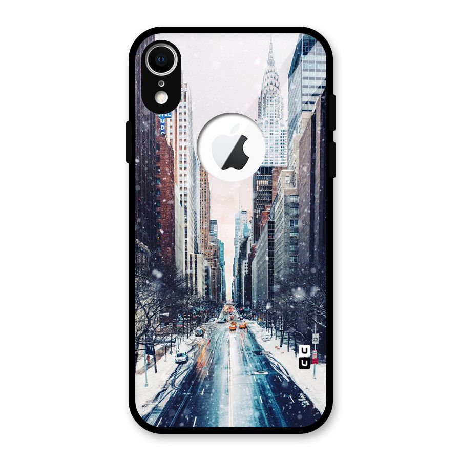 City Snow Glass Back Case for iPhone XR Logo Cut