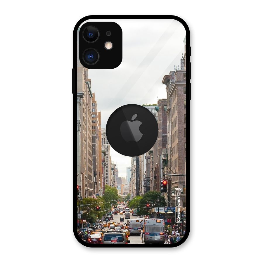 City Street View Glass Back Case for iPhone 11 Logo Cut