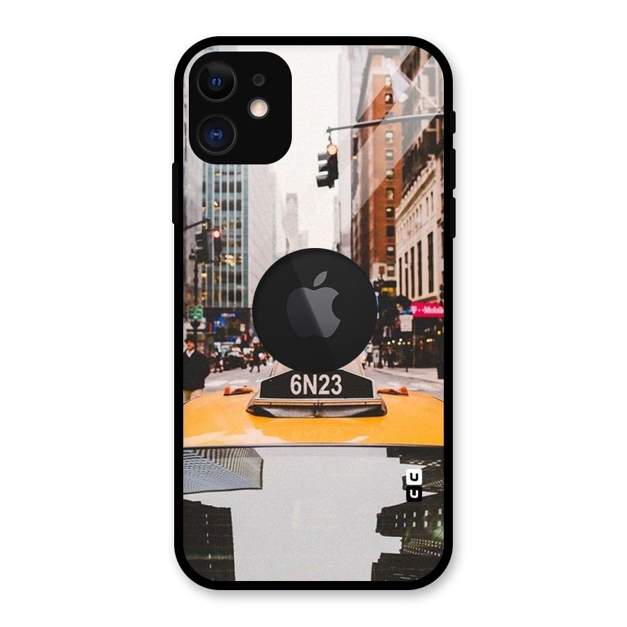 City Taxi Glass Back Case for iPhone 11 Logo Cut