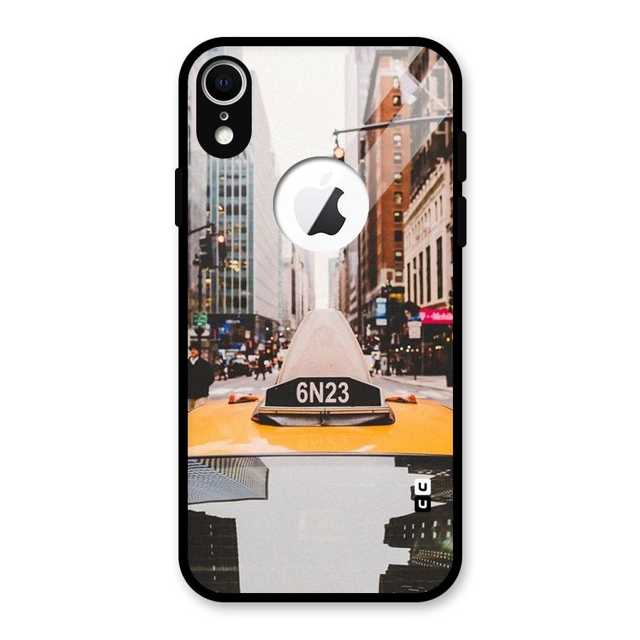 City Taxi Glass Back Case for iPhone XR Logo Cut