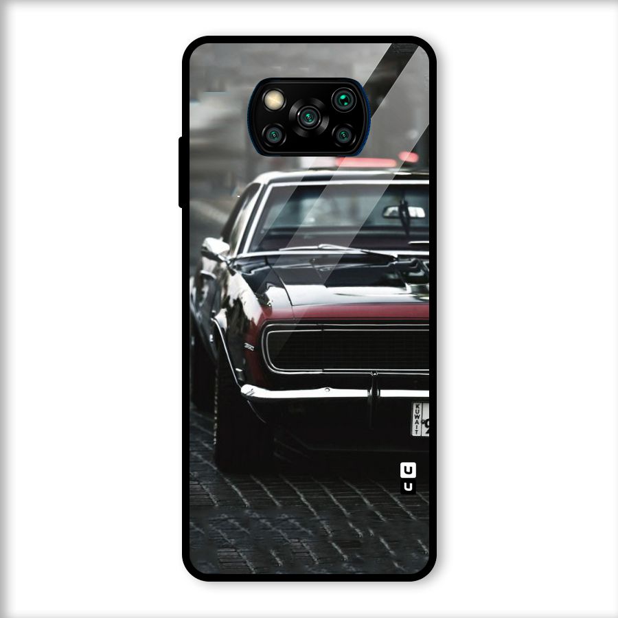 Class Vintage Car Glass Back Case for Poco X3