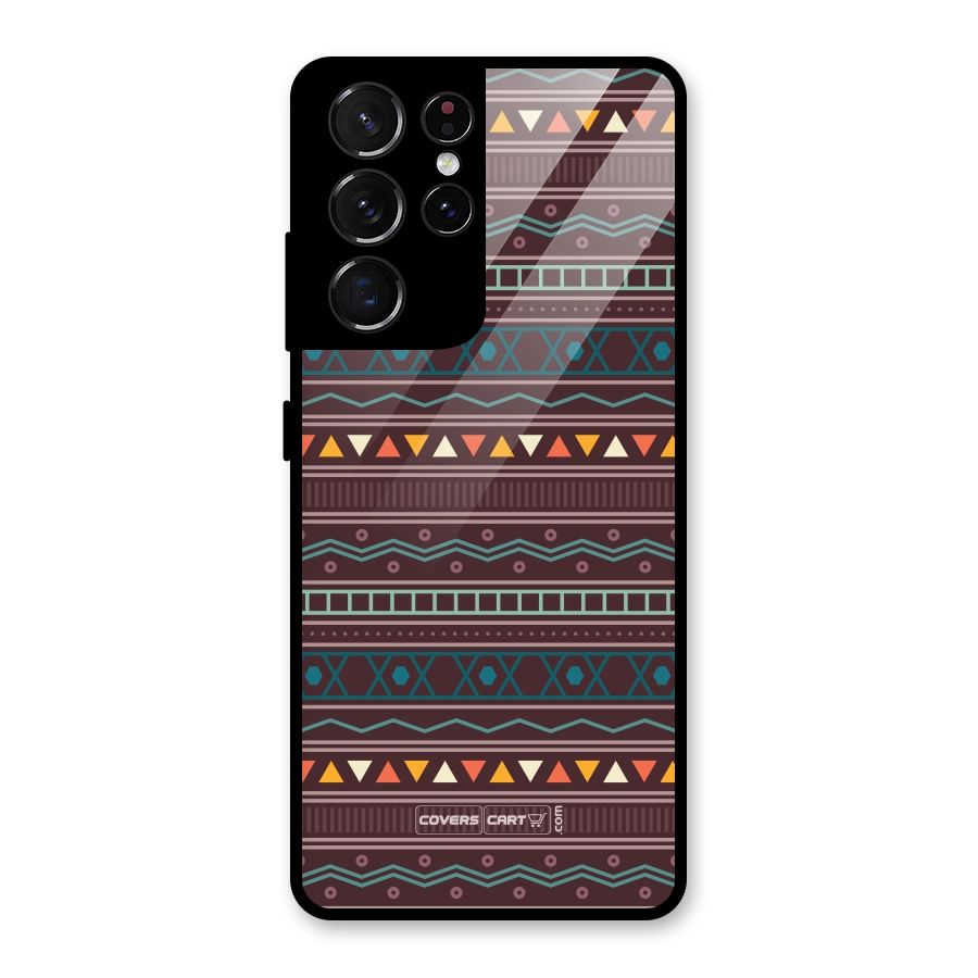Classic Aztec Pattern Glass Back Case for Galaxy S21 Ultra 5G