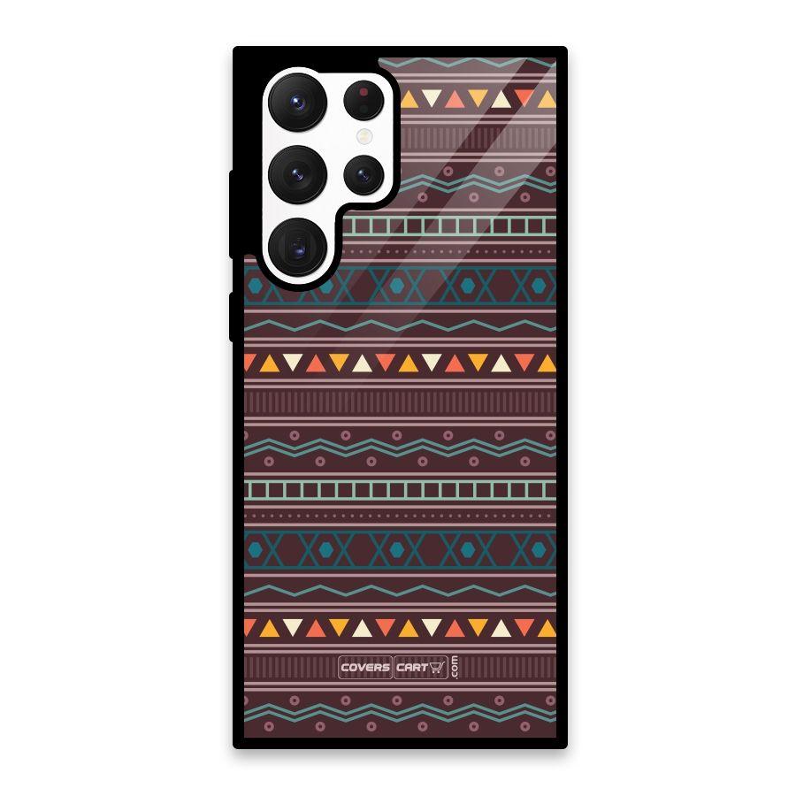 Classic Aztec Pattern Glass Back Case for Galaxy S22 Ultra 5G