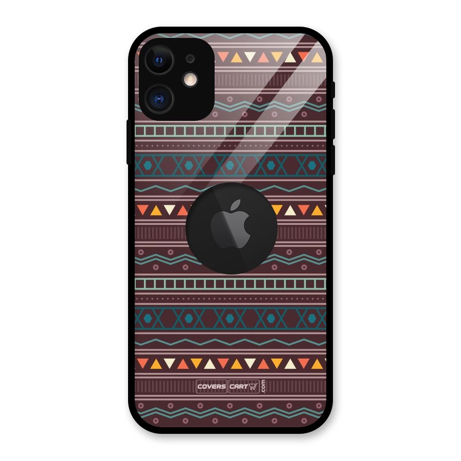 Classic Aztec Pattern Glass Back Case for iPhone 11 Logo Cut