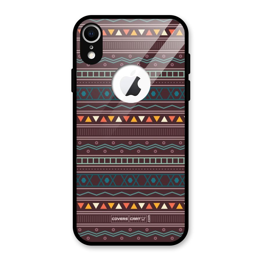 Classic Aztec Pattern Glass Back Case for iPhone XR Logo Cut