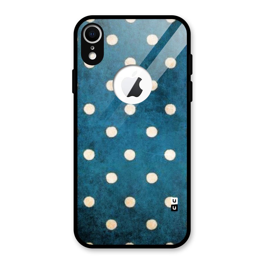 Classic Blue Polka Glass Back Case for iPhone XR Logo Cut