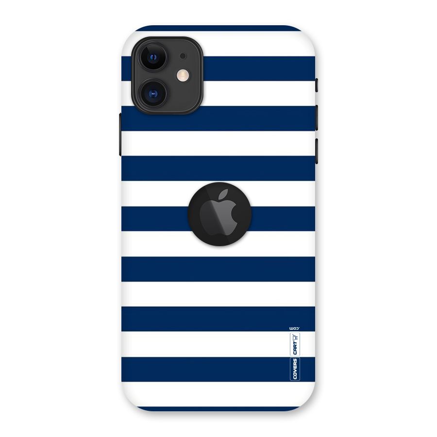 Classic Blue White Stripes Back Case for iPhone 11 Logo Cut