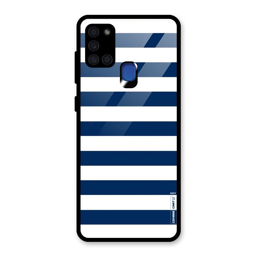 Classic Blue White Stripes Glass Back Case for Galaxy A21s