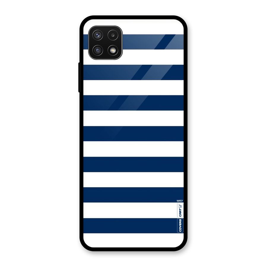 Classic Blue White Stripes Glass Back Case for Galaxy A22 5G