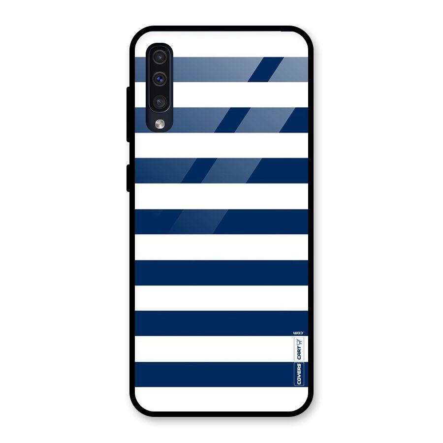 Classic Blue White Stripes Glass Back Case for Galaxy A50