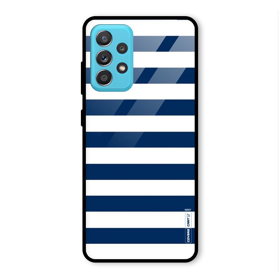 Classic Blue White Stripes Glass Back Case for Galaxy A52