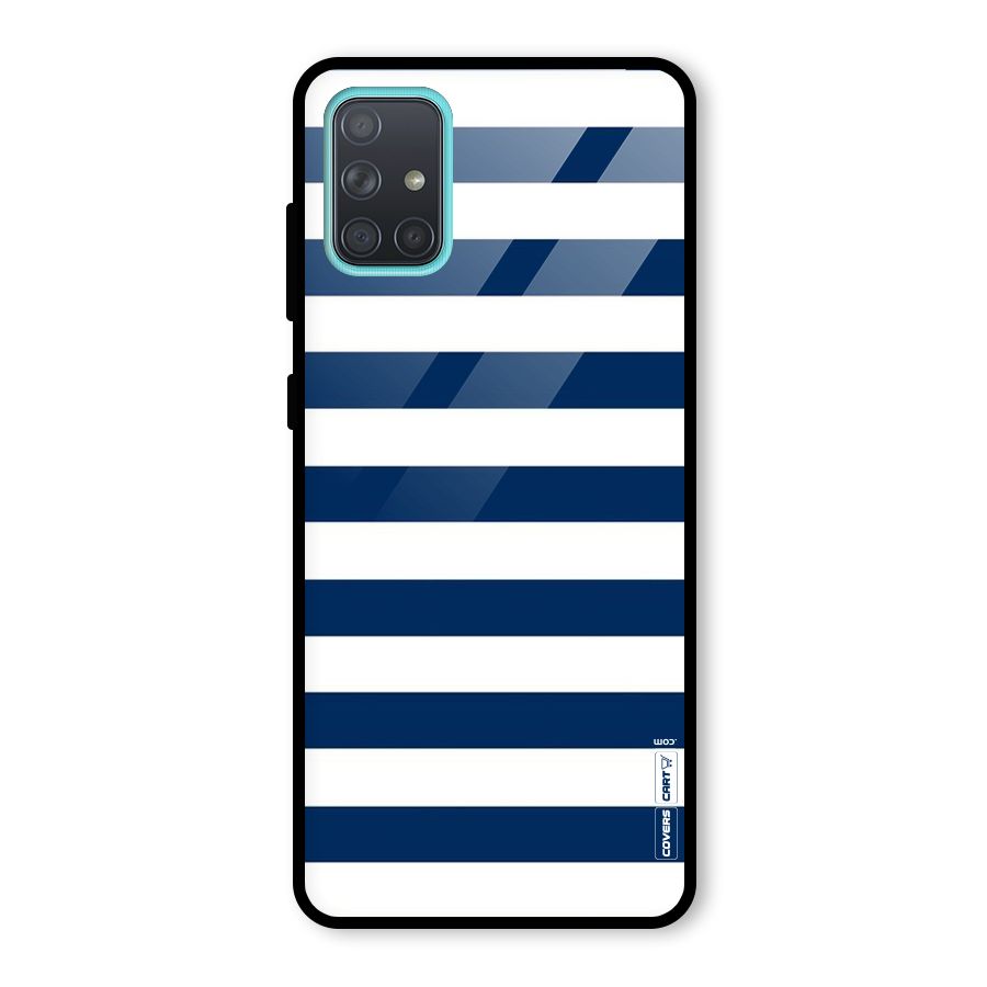 Classic Blue White Stripes Glass Back Case for Galaxy A71