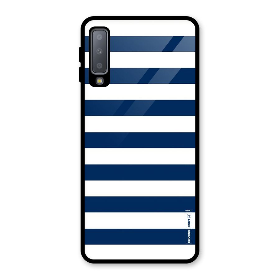Classic Blue White Stripes Glass Back Case for Galaxy A7 (2018)