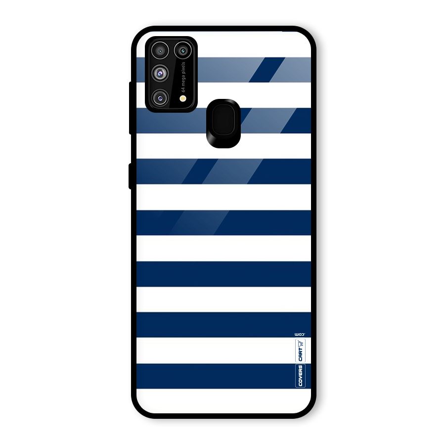 Classic Blue White Stripes Glass Back Case for Galaxy F41