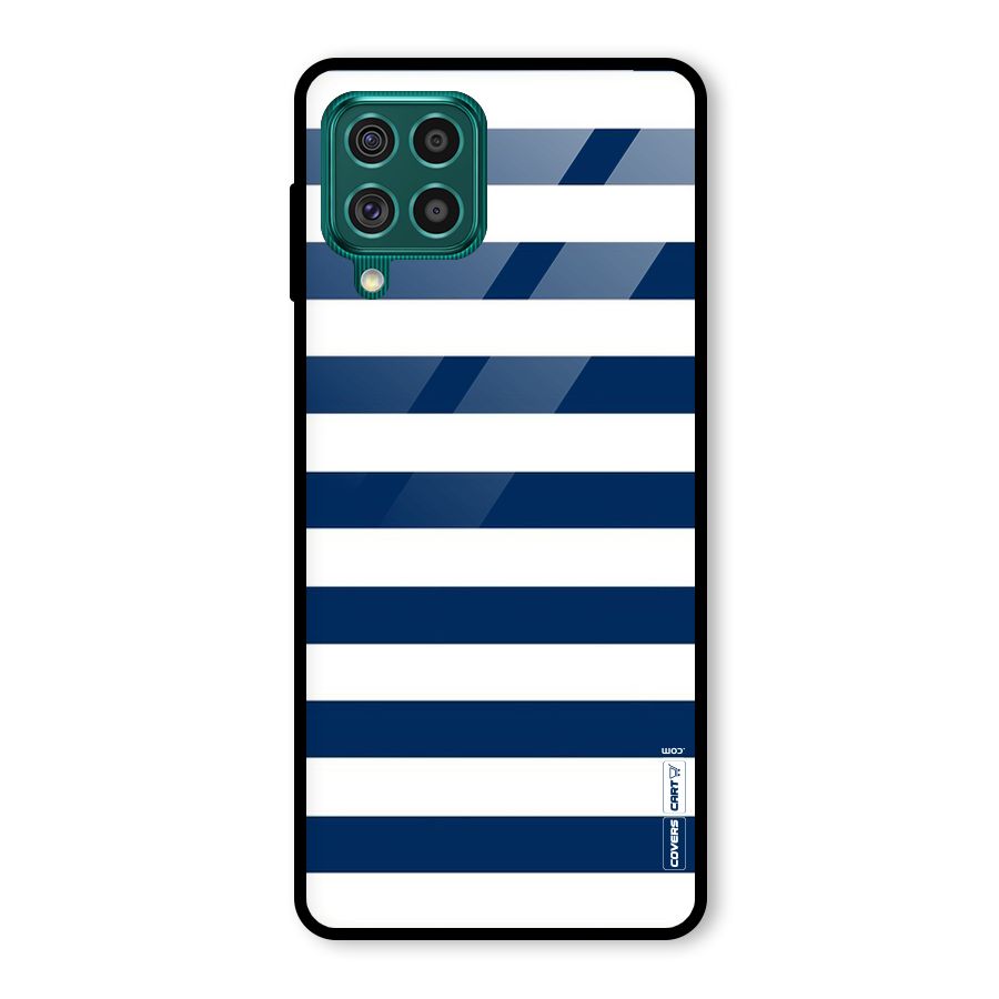 Classic Blue White Stripes Glass Back Case for Galaxy F62