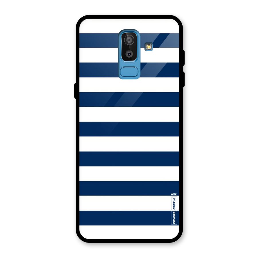 Classic Blue White Stripes Glass Back Case for Galaxy J8