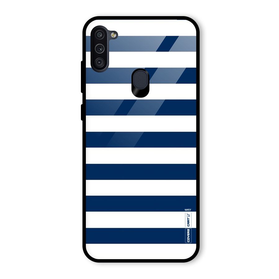 Classic Blue White Stripes Glass Back Case for Galaxy M11