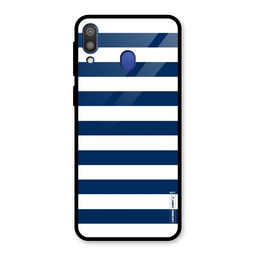 Classic Blue White Stripes Glass Back Case for Galaxy M20
