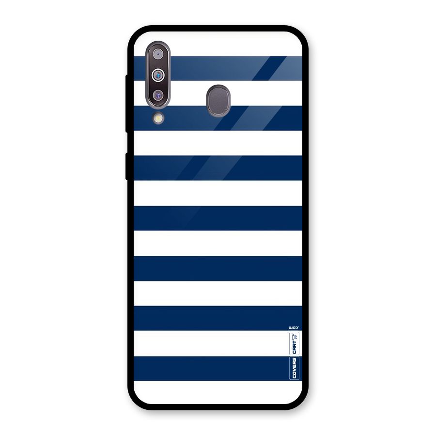 Classic Blue White Stripes Glass Back Case for Galaxy M30