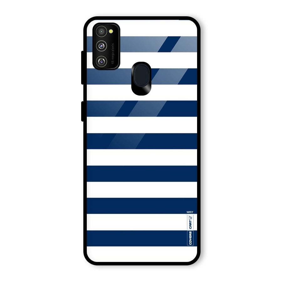 Classic Blue White Stripes Glass Back Case for Galaxy M30s
