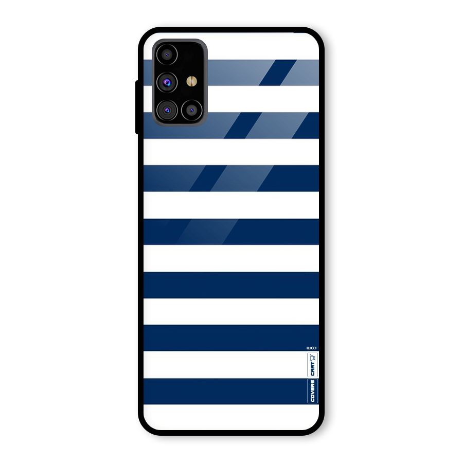 Classic Blue White Stripes Glass Back Case for Galaxy M31s