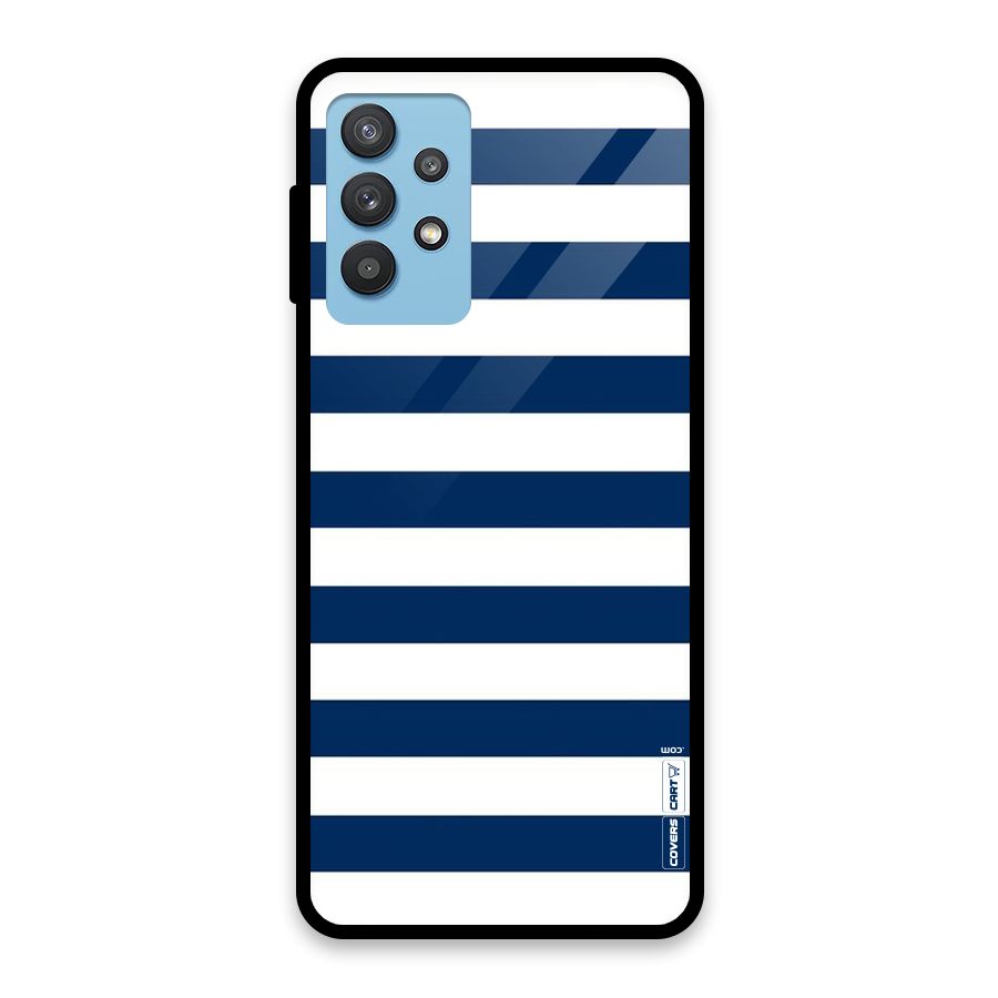 Classic Blue White Stripes Glass Back Case for Galaxy M32 5G