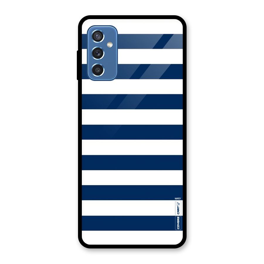 Classic Blue White Stripes Glass Back Case for Galaxy M52 5G