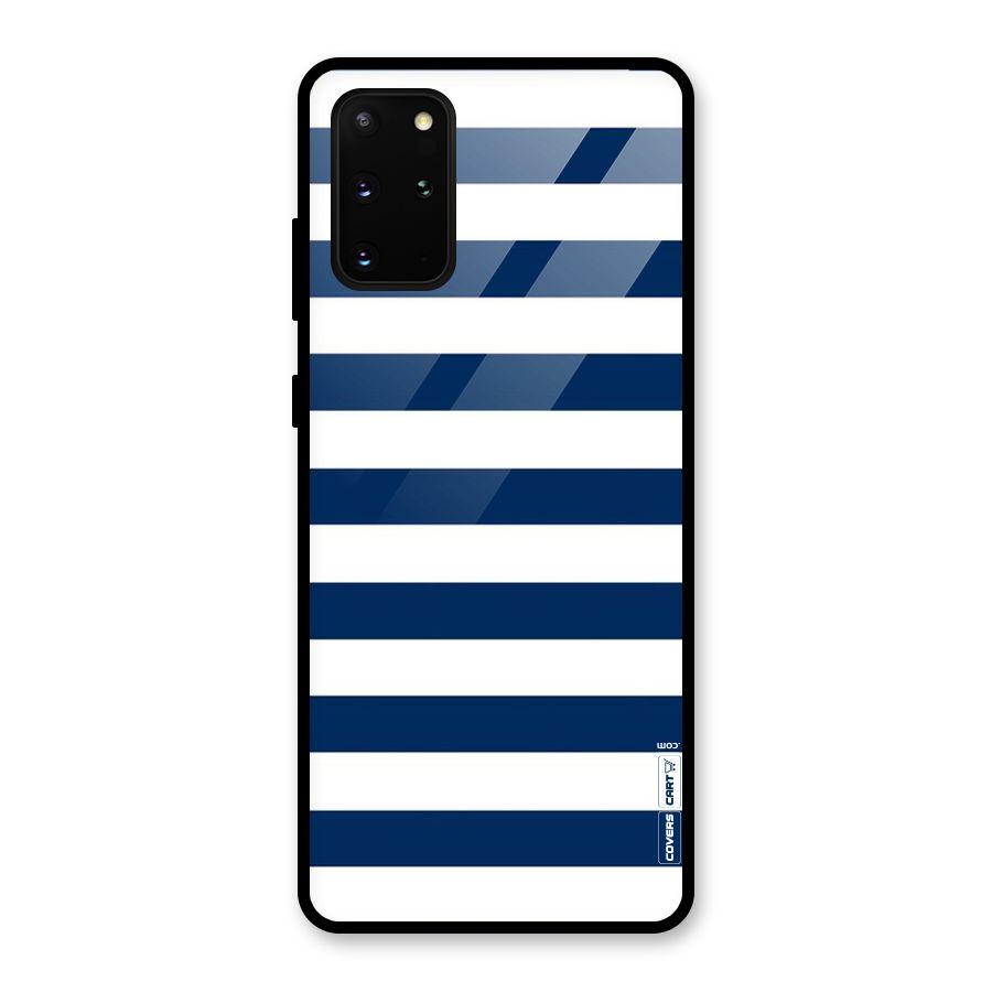 Classic Blue White Stripes Glass Back Case for Galaxy S20 Plus