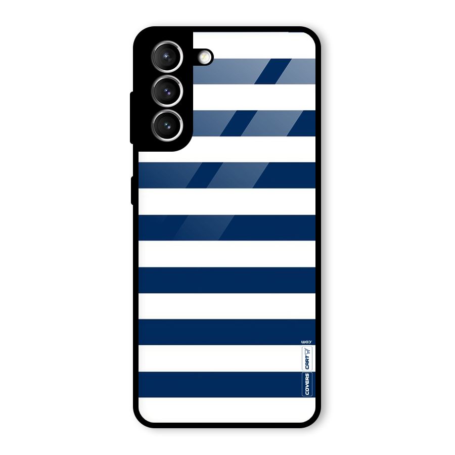 Classic Blue White Stripes Glass Back Case for Galaxy S21 5G