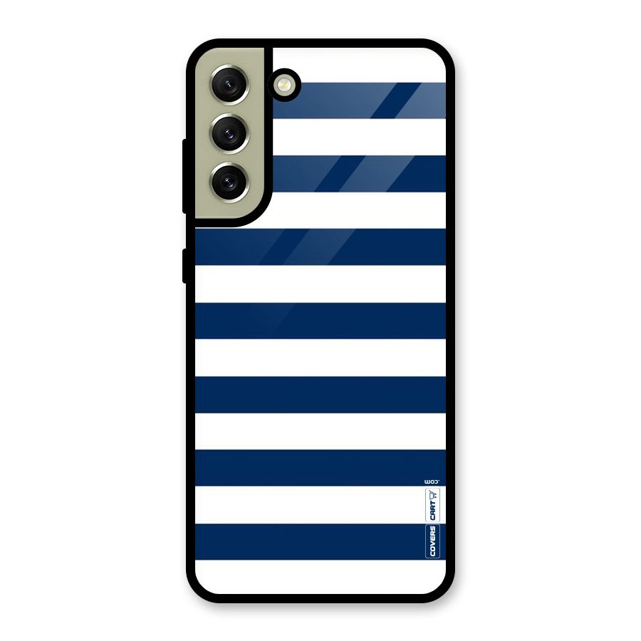 Classic Blue White Stripes Glass Back Case for Galaxy S21 FE 5G