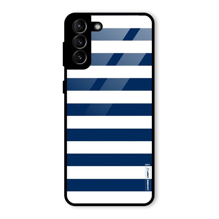 Classic Blue White Stripes Glass Back Case for Galaxy S21 Plus