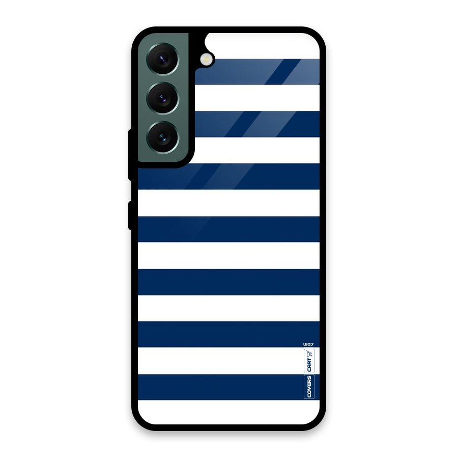 Classic Blue White Stripes Glass Back Case for Galaxy S22 5G