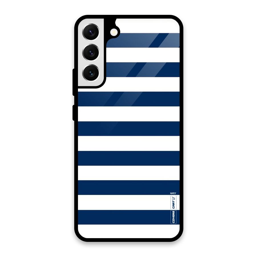 Classic Blue White Stripes Glass Back Case for Galaxy S22 Plus 5G