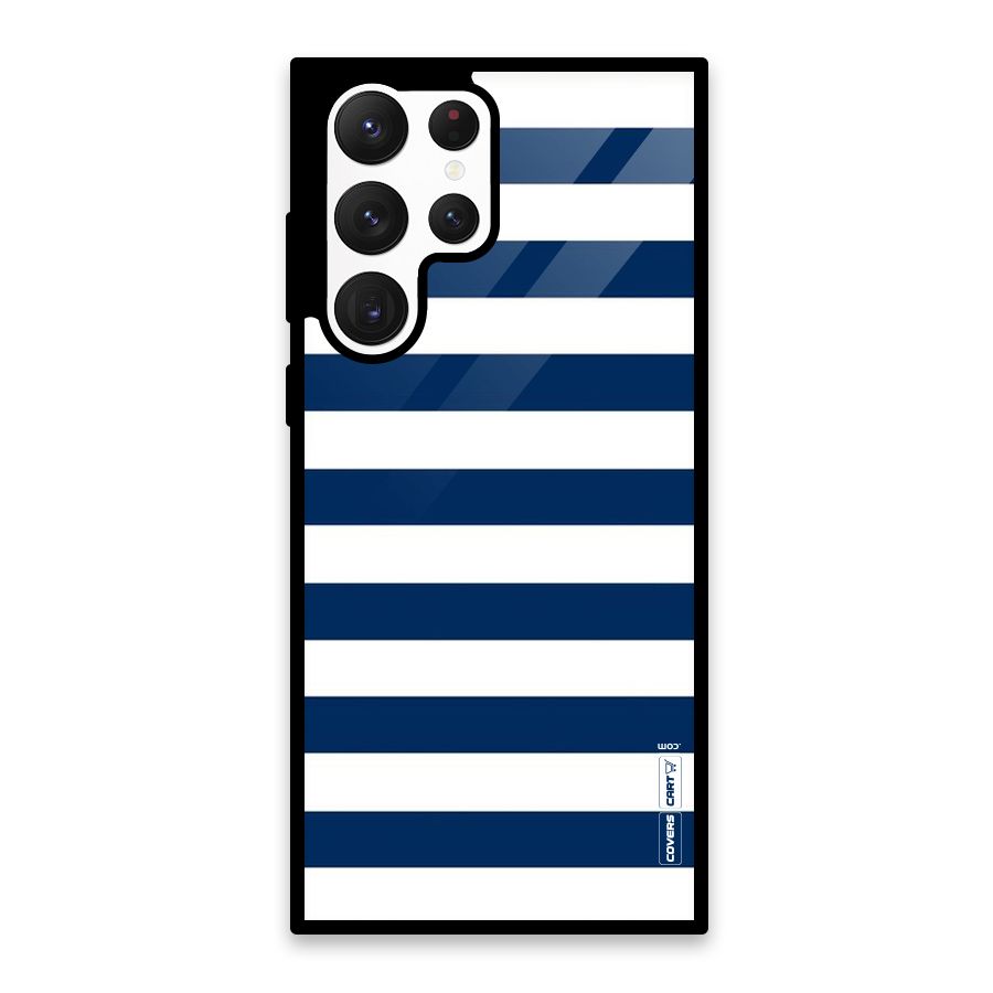 Classic Blue White Stripes Glass Back Case for Galaxy S22 Ultra 5G