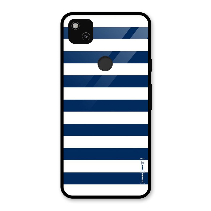 Classic Blue White Stripes Glass Back Case for Google Pixel 4a