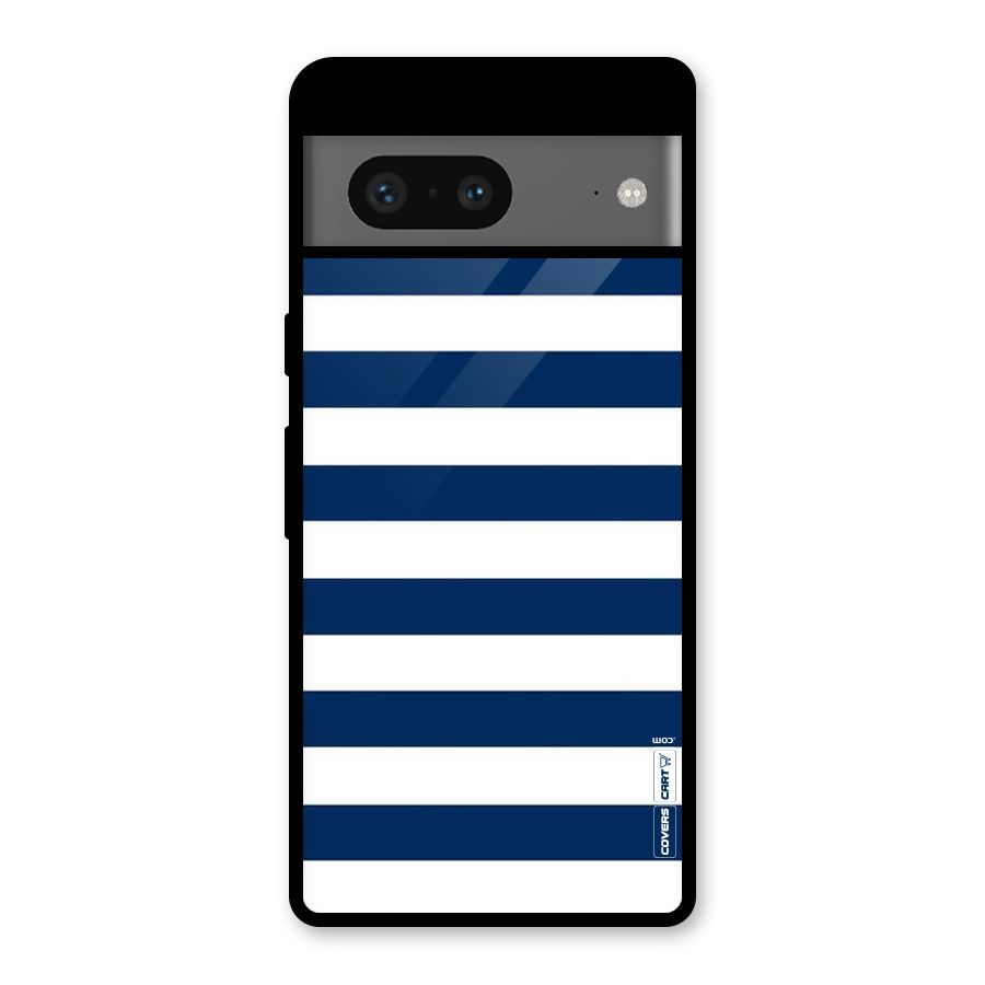 Classic Blue White Stripes Glass Back Case for Google Pixel 7