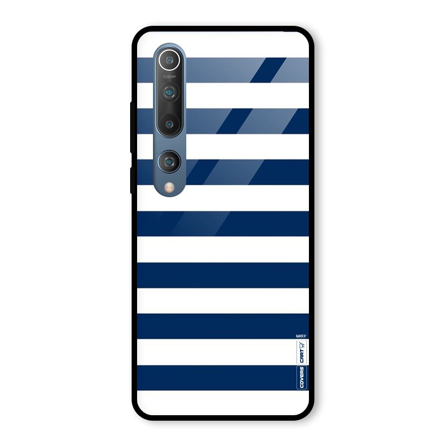 Classic Blue White Stripes Glass Back Case for Mi 10