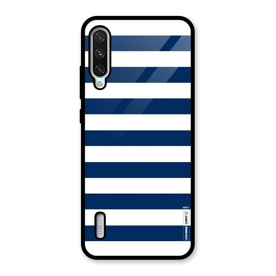 Classic Blue White Stripes Glass Back Case for Mi A3