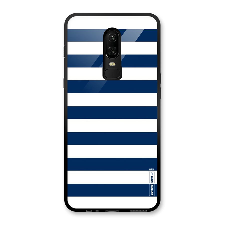Classic Blue White Stripes Glass Back Case for OnePlus 6