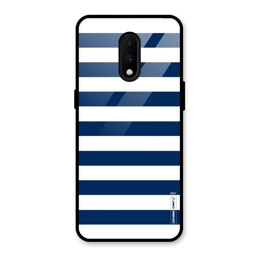Classic Blue White Stripes Glass Back Case for OnePlus 7