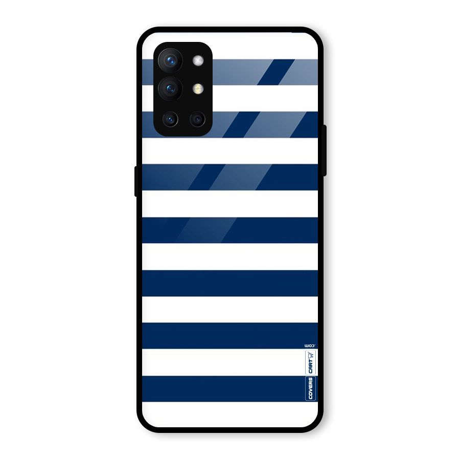 Classic Blue White Stripes Glass Back Case for OnePlus 9R
